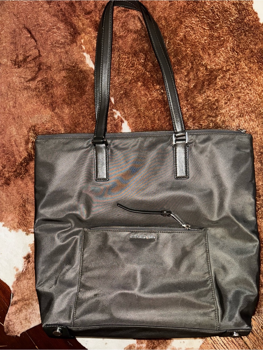 Michael Kors Black Nylon Shoulder Tote with Front Zip Pocket